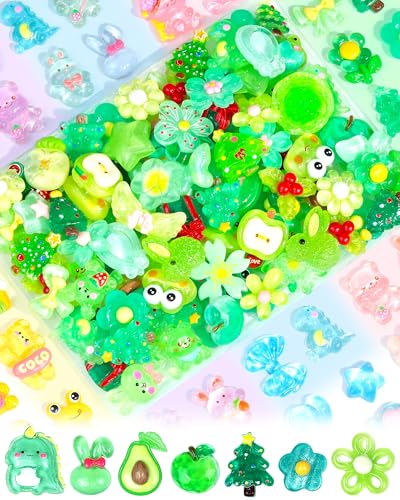 100PCS FIVEIZERO Cute Slime Charms Bulk Set – Kawaii Flatback Resin Charms for Crafts, Mini Decoden Acrylic Embellishments for Phone Junk Cases, Scrapbooking & DIY Decoration (Green) - color: Green