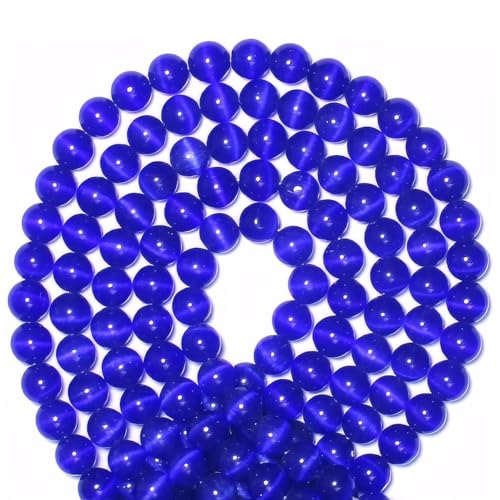 100pcs Sapphire Blue Cat Eye Beads 8mm Round Semi Precious Stone Hole Size 1mm DIY Charm Spacer Beading Smooth Gemstone Loose Beads for Jewelry Making Bracelets Necklaces Earrings Crafting - color: Sapphire Blue