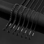 Square Rolo Chain Necklace Stainless Steel Round Box Necklace for Men Women/2mm-7mm/16Inch-36Inch - color: Stainless Steel-Black, size: 32 Inches, style: 2 mm width