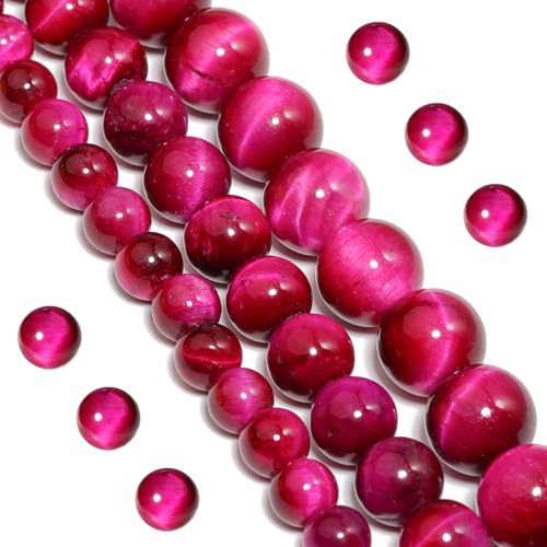 Natural Tiger Eye Beads, 90Pcs 4MM Onyx Agate Color Enhance Round Loose Beads Bulk, DIY Charm Smooth Gemstone Beads for Jewelry Making(6mm 8mm 10mm 12mm Beads) - color: Rose Tiger Eye Beads, size: 4MM