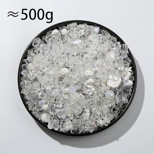 500g Acrylic White Wedding Beads Flower Star Butterfly Candy Acrylic Kawaii Beads for Keychain Bracelets Jewelry Making DIY Plastic Crafts (White) - color: white