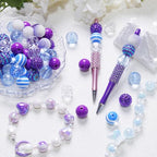 48 Pcs 20mm Beads for Pens Rhinestone Bubblegum Beads Blue Purple Crystal Acrylic Round Chunky Bead Sparkly Craft Large Balls Bead for Pen Beadable Keychain Bracelet DIY Jewelry Making Supplies - color: Light Blue