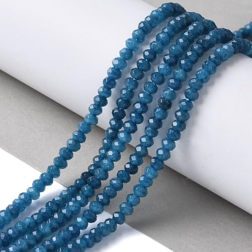 115pcs Natural Jade Disk Stone Beads 4x2mm Rondelle Faceted Dyed Stone Loose Spacer Beads for Jewelry Making Design Bracelet Necklace Keychain Phone Chain Lanyard Ornament, Royal Blue - color: Royal Blue