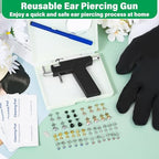 Reusable Ear Piercing Gun Kit, Professional Ear Piercing Machine with Stainless Steel Piercing Earrings Studs, Crystal Earrings for At Home Salon Earlobe Cartilage Helix Tragus Piercing Tool Set - color: Black