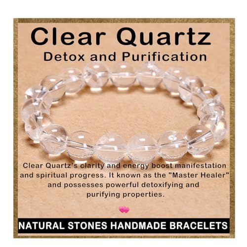 AD Beads Handmade Gemstone Stretch Elastic Bracelet Crystal Healing Reiki Nature's Beauty and Spiritual Essence Unisex - color: Clear Quartz (Detox and Purification), size: 12mm
