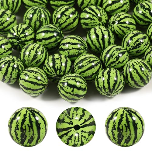 15Pcs Acrylic Beads Round 16mm Summer Watermelon Print Fit for DIY Jewelry Bracelet Necklace Keychain Beadable Pens Mobile Phone Chain Making Cute - color: Watermelon