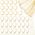1 Box 180Pcs 18K Gold Plated Leverback French Hooks Stainless Steel Earring Findings Kit Eye Pin Head Pins Jump Ring Open Loop French Earwire Lever Back Earrings Findings for Jewelry Making - color: Gold
