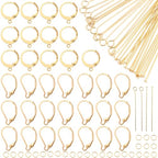 1 Box 180Pcs 18K Gold Plated Leverback French Hooks Stainless Steel Earring Findings Kit Eye Pin Head Pins Jump Ring Open Loop French Earwire Lever Back Earrings Findings for Jewelry Making - color: Gold
