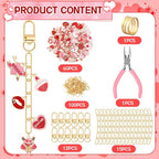 AUGSUN 189Pcs Valentines Keychain Making Kit, Valentines Day Charm Jewelry Chain Making Crafts, 60 Charms 12 Keychain Clips Hooks 15 Extender Chains 100 Jump Ring and Jewelry Plier - style: Valentines