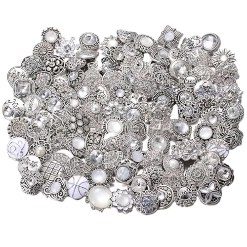 10PCs Mixed Style Rhinestones Snaps Jewelry Charms Buttons 18/20mm for Interchangeable Snaps Jewelry Making Women DIY Button Bracelets Necklaces Rings Brooch Accessories (White) - color: White