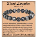 LPBeads Handmade Natural Gemstone Stretch Elastic Bracelet Healing Crystal Round Stone Beads Jewelry Gifts for Women Men - color: Black Larvikite, size: 10mm