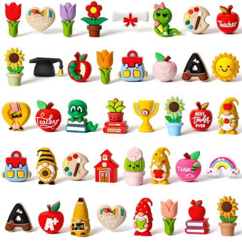 Ferreve 40 Pcs 3D Silicone Focal Beads for Pens, Keychain Making, Focal Beads Bulk for Beadable Keychain DIY Crafts Bracelet Necklace Phone Chain Charms Jewelry Making (Teacher's Day) - style: Teacher's Day