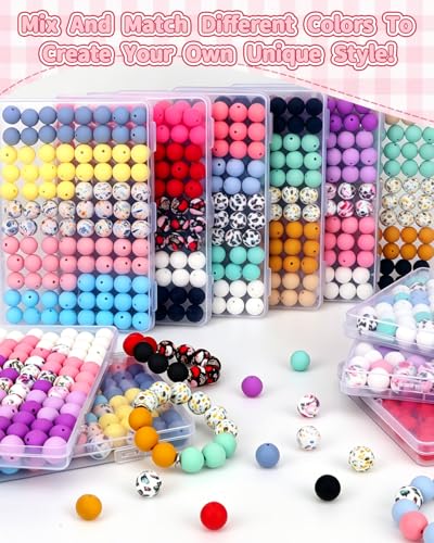 100 Pcs 15mm Silicone Beads for Keychain Making, Purple White Silicone Beads Bulk Round for Bracelets Pens Crafts Jewelry Making (Purple White) - color: Purple White