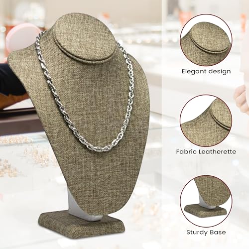 Novel Box Burlap Stand Jewelry Necklace Display 7.5x4x11 Inches - Freestanding Travel Necklace Holder Stand - Necklace Mannequin Organizer Stands - Necklace Displays Large - color: Burlap, size: Large