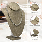 Novel Box Burlap Stand Jewelry Necklace Display 7.5x4x11 Inches - Freestanding Travel Necklace Holder Stand - Necklace Mannequin Organizer Stands - Necklace Displays Large - color: Burlap, size: Large