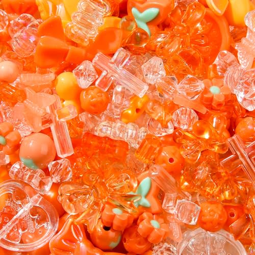 500g Acrylic Assorted Beads Flower Star Butterfly Candy Acrylic Kawaii Beads for Keychain Bracelets Jewelry Making DIY Plastic Crafts (Orange) - color: orange
