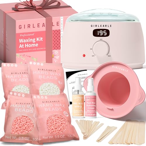 GIRLEARLE Premium Digital Waxing Kit for Women Sensitive Skin, Wax Warmer Hair Removal for Men at Home with Wax Beads & Silicone Pot, Target Different Types of Brazilian Bikini, Facial, Leg, Full body - color: Digital Kit - Pink