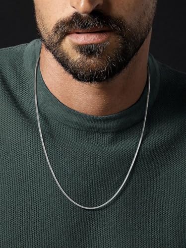 FaithHeart Stainless Steel Chains for Men, Silver/Black/14K Gold Plated Snake/Wheat/Box/Rope/Rolo Chain Necklace 16-30 Inches with Delicate Gift Box - color: 01. Snake Chain-Silver, size: Length 16 Inches