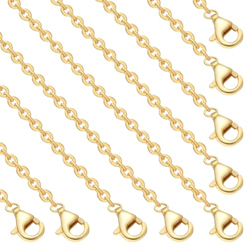Beebeecraft 10Pcs 1mm 18K Gold Plated Cable Chains Set 17.7in Necklace Chains with Lobster Clasps for DIY Supplies Dangles Pendant Necklaces Jewelry Making - color: Gold 10pcs