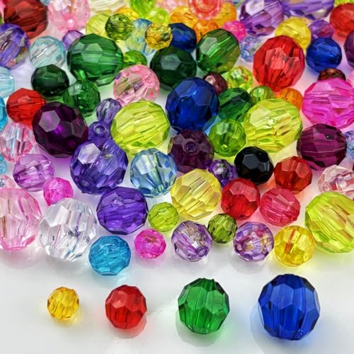 850pcs Acrylic Round Faceted Beads 6mm 8mm 10mm 12mm Faceted Round Spacer Beads for Bracelets Necklace Earring DIY Jewelry Making Craft(Mix Colors) - color: Mix Colors