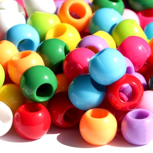 350pcs 12mm Plastics Acrylic Beads DIY Colorful Mix 10 Color Large Hole Pony Hair Beads(Hole:5.5mm) - color: 350pcs 12mm Mix color, size: 12mm