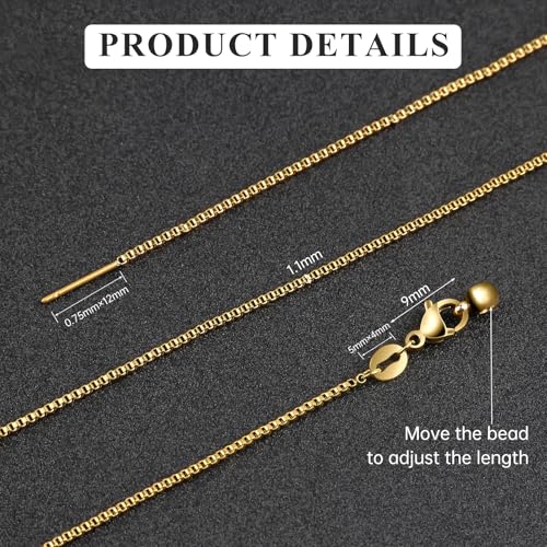 GTVOODX 10Pcs Gold Box Adjustable Necklace Chains Bulk for Jewelry Making 20Inch Stainless Steel Needle Threader Chain with Adjust Clasp - color: Gold Box