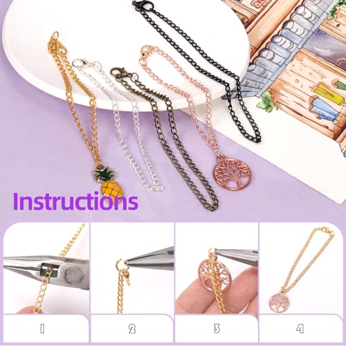 Swpeet 102Pcs Gun Black 3mm by 10 Yard Length Jewelry Making Chains Kit with Jump Rings, Lobster Clasps and Jewelry Plier, Necklace Chains Flat Cable Link Chain Bulk Ideal for DIY Craft Jewel Making - color: Gun Black