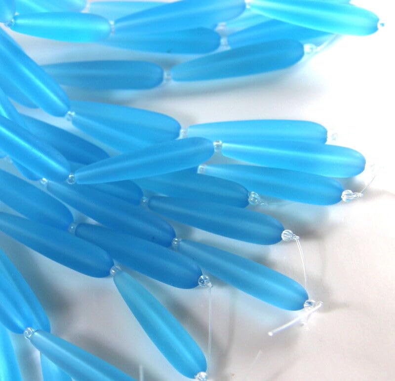 Tear Drop Beads, 38mm, Blue Turquoise w/Frosted Matte Sea Glass Finish, 5 Pcs