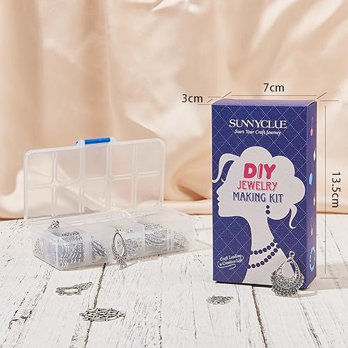SUNNYCLUE 1 Box 64Pcs 16 Style Tibetan Earring Chandelier Charms Connector Linking Charm Findings Jewelry Making for Earring Drop and Charm Antique Silver Components - color: 64pcs 16 Styles Antique Silver