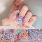 400Pcs Aurora Nail Art Rhinestones Mixed Shape Resin Crystal Nail Charms Iridescent Shapes Clear Nude Flatback Nail Art Charm Rhombus Heart Flower Butterfly Nail Diamonds for 3D DIY Nails Art Crafts - color: Transparent