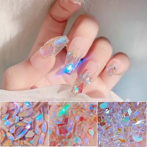 400Pcs Aurora Nail Art Rhinestones Mixed Shape Resin Crystal Nail Charms Iridescent Shapes Clear Nude Flatback Nail Art Charm Rhombus Heart Flower Butterfly Nail Diamonds for 3D DIY Nails Art Crafts - color: Transparent
