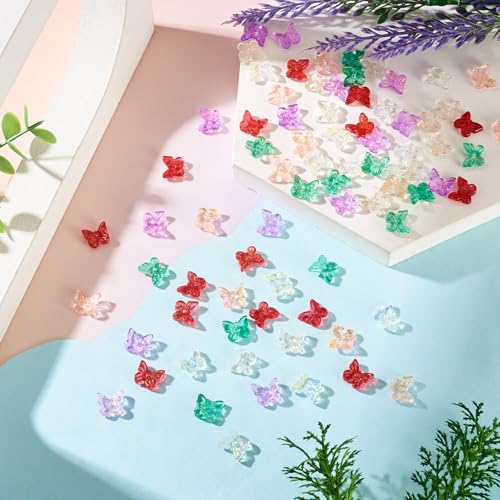 Beadthoven 120Pcs 6 Colors Butterfly Lampwork Beads Gold Sand Tiny Butterfly Shaped Glass Bead Caps Glittery Transparent Crystal Spacers for DIY Bracelet Necklace Earrings Jewelry Making - color: Butterfly Tiny