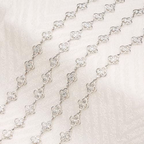 Jabogrii 16.4 Feet Silver Four Leaf Clover Jewelry Making Chains Roll Stainless Steel DIY Craft Chain Bulk for Jewelry Making - color: FLower Silver