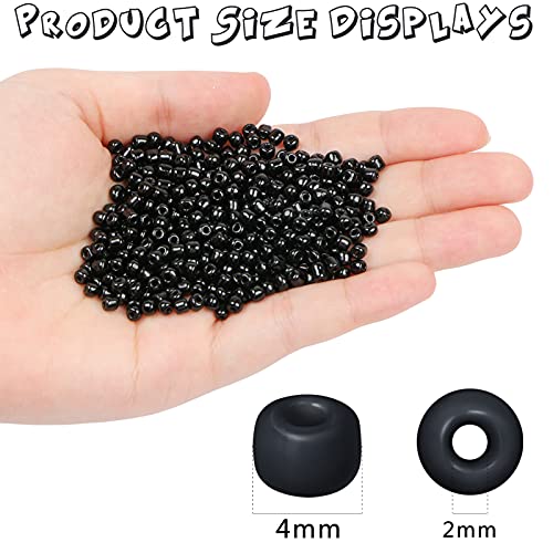 2200pcs Glass Seed Beads Bulk, 4mm 6/0 Pony Beads Bulk for Jewelry Making Mini Spacer Beads Loose Beads Craft Small Glass Seed Beads for DIY Bracelet Wrist (Black) - color: Black