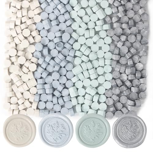 400Pcs Assorted Color Sealing Wax Beads, 4 Colors Metallic Silver/Gray/WhiteGray/GrayBlue Wax Seal Beads Kit for Stamp Seals, Decor for Envelope Wedding Invitation Sealing Letter(Silver Gray Mix) - color: Silver Gray Mix