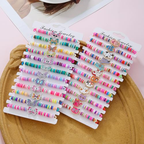 Friendship Bracelets Boho Stackable Bracelets for Women Surfer Heishi Clay Bead Bracelets Stretch Preppy Bracelets Colorful Boho Bracelets for Women - color: 12pcs cute dog