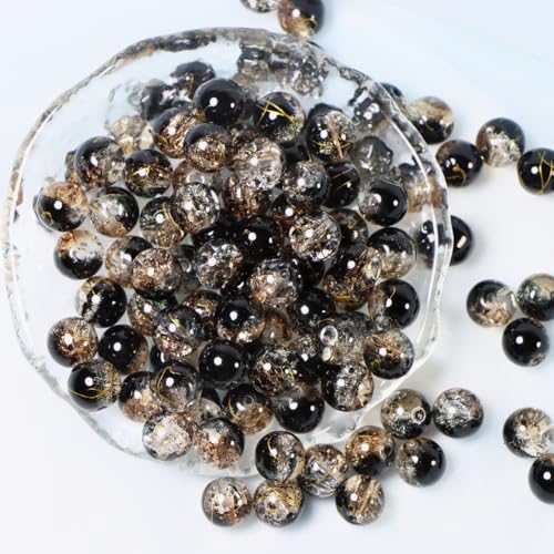 100Pcs 10mm Crackle Glass Beads for Jewelry Making - Round Spacer Crystal Beads Bulk, DIY Craft Supplies for Necklace Bracelet Earrings (Black Coffee) - color: Black Coffee