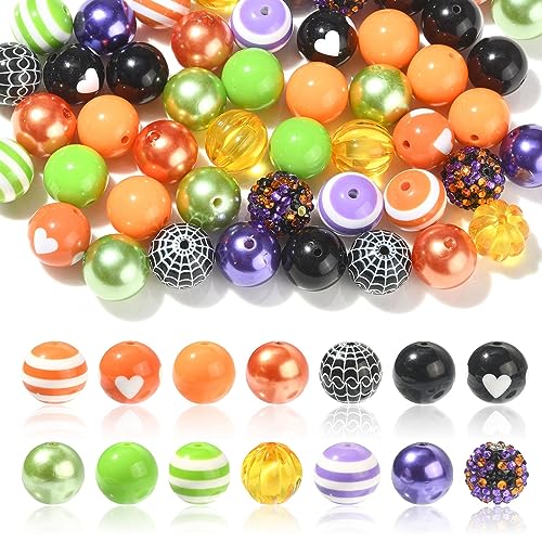 DanLingJewelry 50Pcs Mixed Styles 20mm Acrylic Halloween Bubblegum Beads Cobweb Heart Round Beads for Festival Jewelry Making DIY - color: 50pcs - Halloween