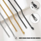 3 Pcs Cuban Link Chain Necklace for men, 4mm Stainless Steel Silver Black and 18K Gold Plated Chains Necklace men Women, 18"/22"/26"/30 Inches - size: 22 Inches
