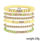 Pingyongchang Heishi Gold Beaded Bracelets Set for Women Men Bohemian Polymer Clay Colorful Surfer Vinyl Disc Stretch Layering Stackable Friendship Boho Bracelet Summer Beach Jewelry Gifts - color: Yellow
