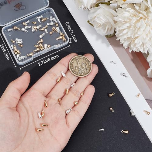 Beebeecraft 1 Box 80Pcs Teardrop Charms Dangle End Beads Extender Chain Drop Water Charms for Jewelry Making Findings - color: Gold and Silver, size: 6x3mm/8x4mm