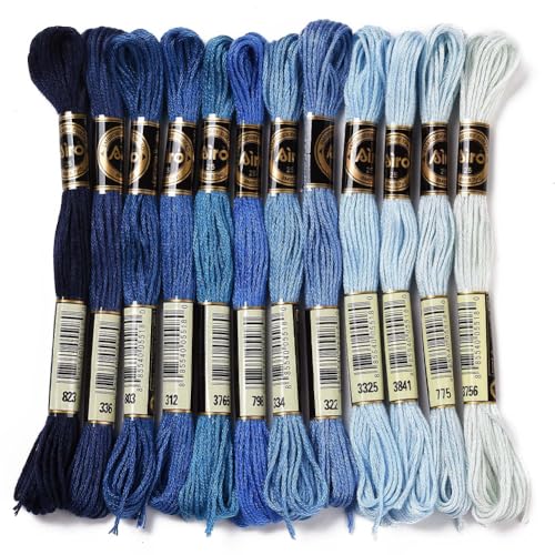 12 Skeins 105 Yards 6 Ply Variegated Embroidery Thread Friendship Bracelets String Blue Gradient Cross Stitch Floss Yarn Thread Bulk for Jewelry Making Hand Sewing Knitting Stitching Crafts - color: Blue
