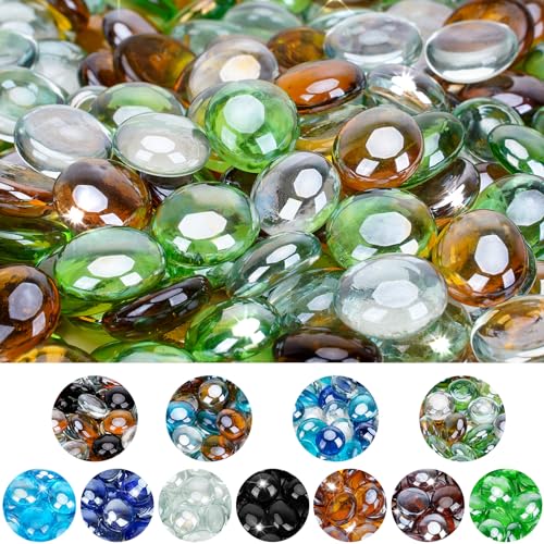 Mr. Fireglass 10 Pound Blended Fire Glass Beads, 1/2" High Luster Mixed Colored Fire Glass Drops for Fireplace Fire Pit & Lanscaping, Emerald Green, Crystal Ice, Caramel - color: Emerald Green, Crystal Ice, Caramel, size: 1/2 inch, 10 Pounds