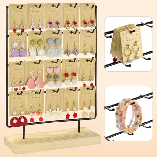 Earring Display Stand for Selling 4 Tier 20 Hooks Wood Earring Display Rack Holder for earings necklaces rings bracelets keychains (Black) - color: Black