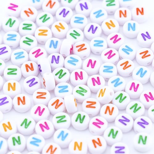300Pcs Round Letter Beads N 4X7mm Individual Round Alphabet Beads for Charms Bracelets Making - color: Round - N