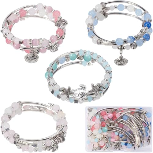SUNNYCLUE 4 Sets Multi Layer Bracelet Making Kit Bohemian Wrap Bracelets Ocean Animal Charms Sea Turtle Starfish Shell Charm Summer Hawaii Glass Beads for Jewelry Making Kits Adults DIY Supplies - style: Ocean