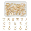 32 Pcs Gold Toggle Clasps Brass OT Toggle Jewelry Clasps Heart & Flower & Round Ring T-Bar Closure Clasp Fastener IQ End Connectors for DIY Necklace Bracelet Jewelry Making - color: Golden-Mix Styles