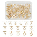 32 Pcs Gold Toggle Clasps Brass OT Toggle Jewelry Clasps Heart & Flower & Round Ring T-Bar Closure Clasp Fastener IQ End Connectors for DIY Necklace Bracelet Jewelry Making - color: Golden-Mix Styles