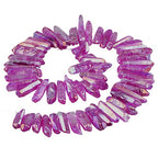 rockcloud Natural Rock Crystal Points Titanium Coated Clear Quartz Sticks Spikes Top Drilled 15 inch Strand,Fuchsia - color: #4-Fuchsia(Polished)