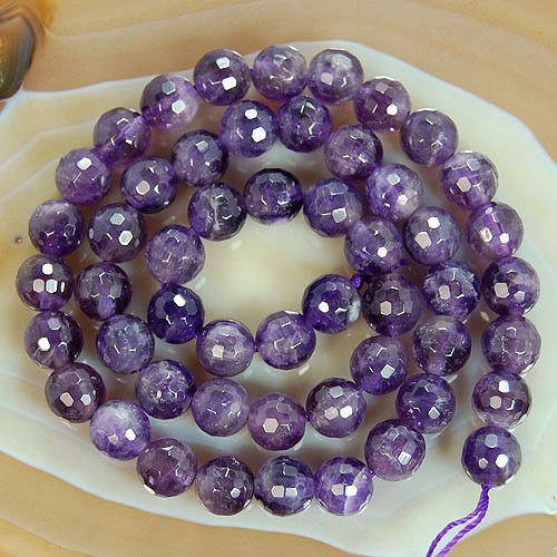 Round Faceted Amethyst Gemstone Beads (8mm) - size: 8mm